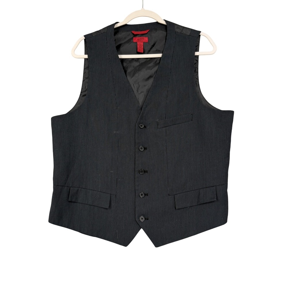 Alfani Vest Mens Large Black Pinstripe Slim Fit Dress Suit Formal Wedding